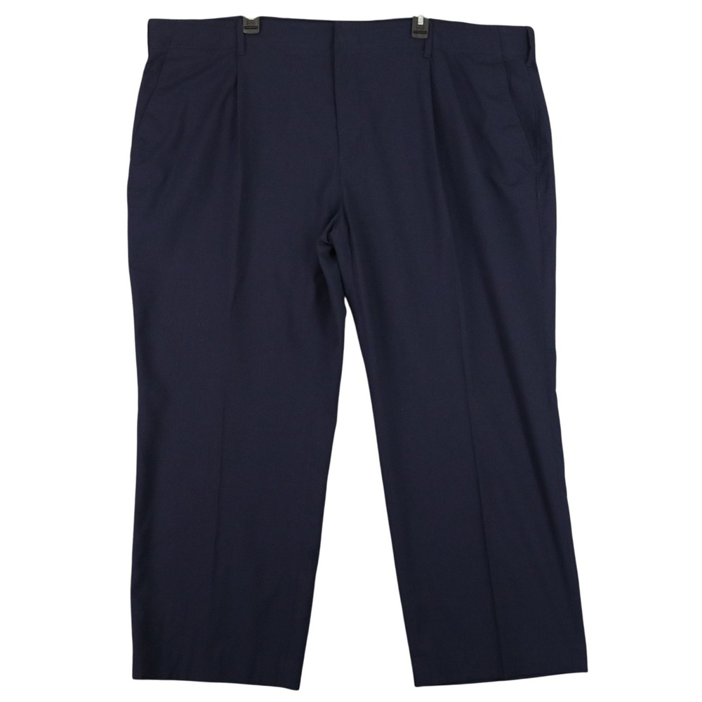 Kilburne & Finch Dress Pants Mens 50x28 Navy Blue Pleated Stretch Office Wear